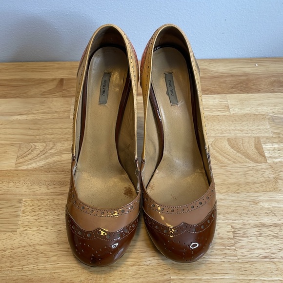 Miu Miu Patchwork Patent Leather Block Heels - Picture 2 of 15